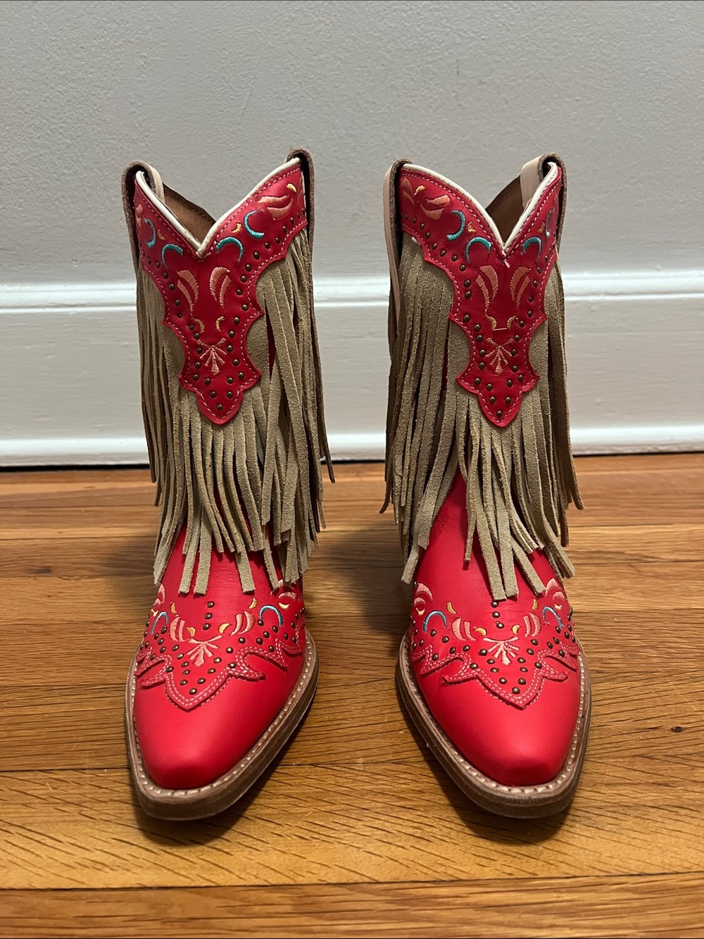NWT Buck & Brana Fringed Red Cowboy Boots